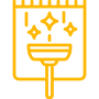 Mask group (7) Yellow broom icon with sparkles, black background.